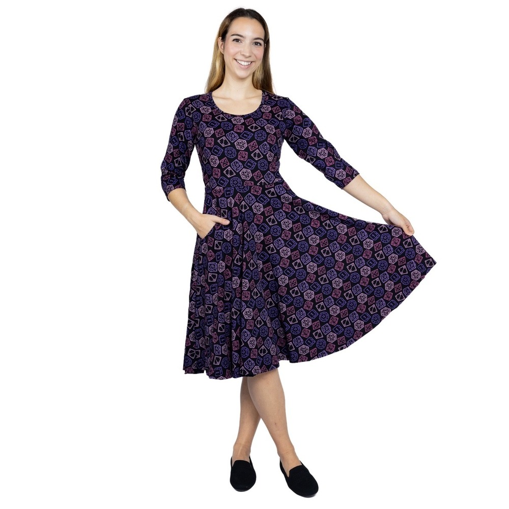 Svaha Purple Dice Twirl Dress DnD D&D RPG D20 Gamer Girl Size L Organic Cotton